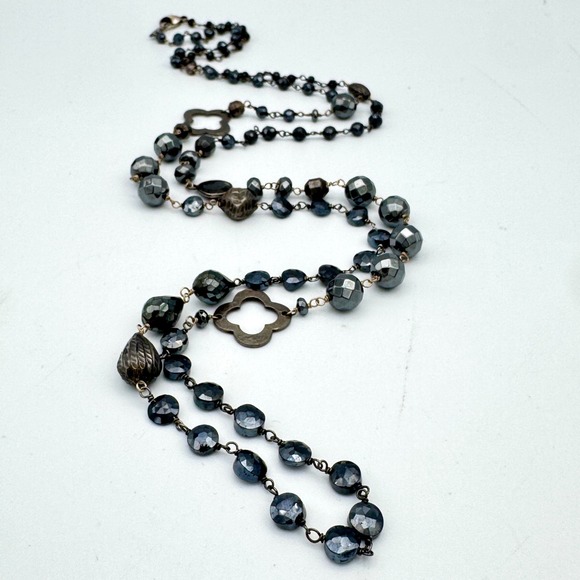 Chan Luu Jewelry - Chan Luu Hematite Necklace Sterling Silver 925 Faceted Stone Long Beaded 37 in